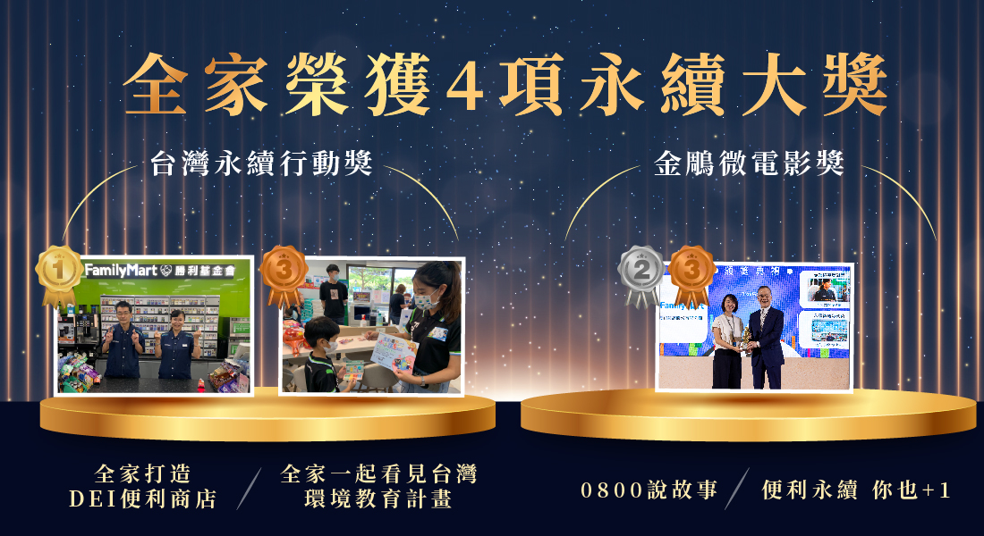 「全家」獲頒2023亞太暨台灣永續行動獎、金鵰微電影展 四項大獎